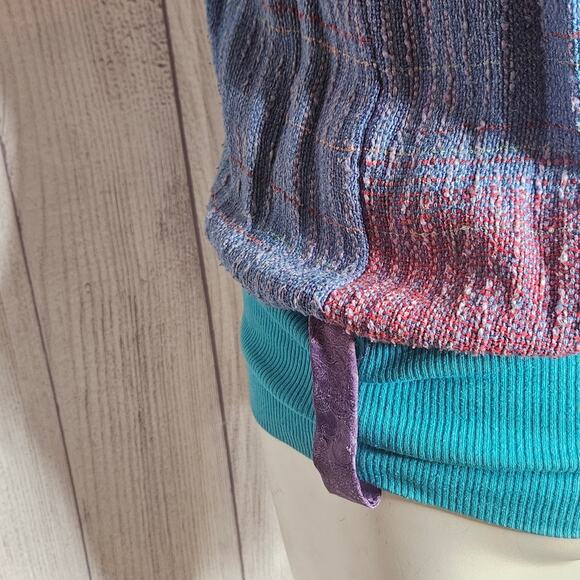 VTG 80s Ron Fritts Colorful Boucle Sweater With Purple Floral Sleeves, sz Large - Picture 6 of 8